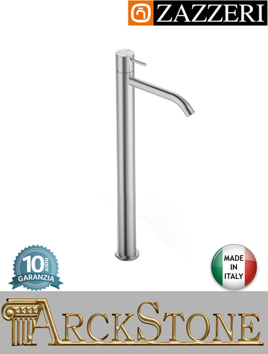 Miscelatore lavabo 160xh280 mm marca Zazzeri modello Z316 Mono finitura acciaio inox spazzolato senza scarico fontana rubinetto rubinetteria acqua arredo bagno appoggio monoforo mix garanzia 10 anni qualità made in italy