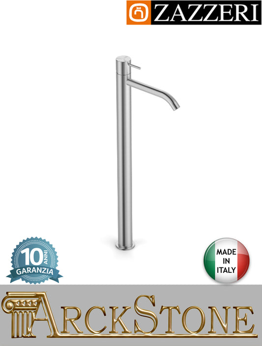Miscelatore lavabo 160xh440 mm marca Zazzeri modello Z316 Mono finitura acciaio inox spazzolato senza scarico fontana rubinetto rubinetteria acqua arredo bagno appoggio monoforo mix garanzia 10 anni qualità made in italy