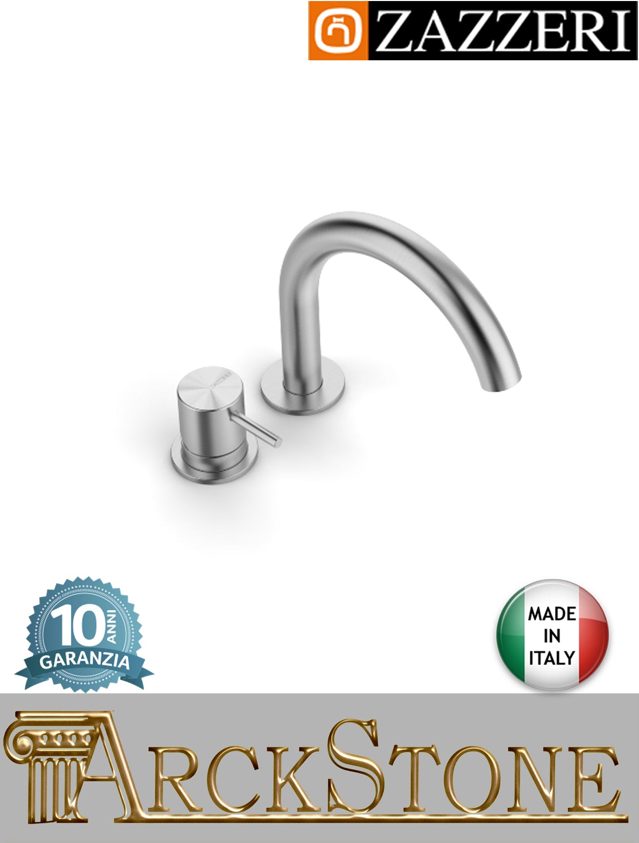 Miscelatore lavabo 145xh95mm marca Zazzeri modello Z316 Mono finitura acciaio inox spazzolato senza scarico fontana rubinetto rubinetteria arredo bagno acqua bocca girevole piano appoggio due fori mix garanzia 10 anni