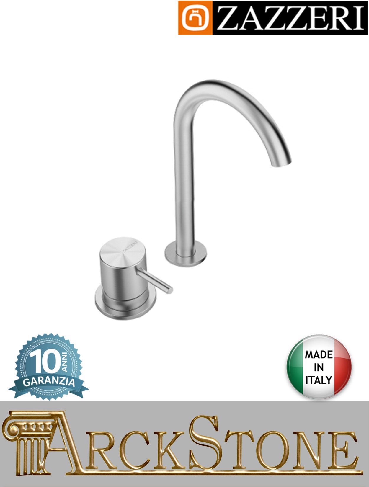 Miscelatore lavabo 145xh155mm marca Zazzeri modello Z316 Mono finitura acciaio inox spazzolato senza scarico fontana rubinetto rubinetteria arredo bagno acqua bocca girevole piano appoggio due fori mix garanzia 10 anni