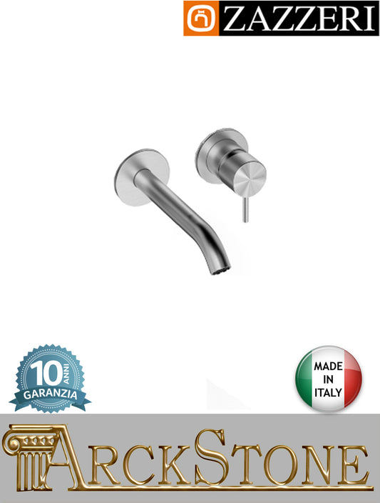 Miscelatore lavabo marca Zazzeri modello Z316 Mono 3300B113A00+3300A113AA0ASAS finitura acciaio inox spazzolato parete incasso senza scarico fontana rubinetto getto 160 mm rubinetteria muro arredo bagno senza piastra completo mix acqua qualità
