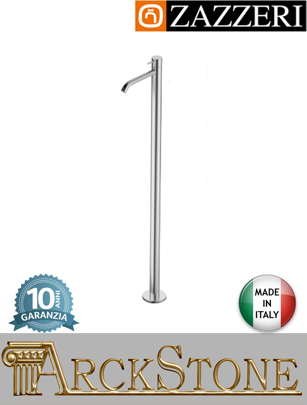 Miscelatore lavabo marca Zazzeri modello Z316 Mono finitura acciaio inox spazzolato colonna getto 200xh1010 mm fontana rubinetto rubinetteria pavimento terra mix acqua arredo bagno garanzia 10 anni qualità made in italy