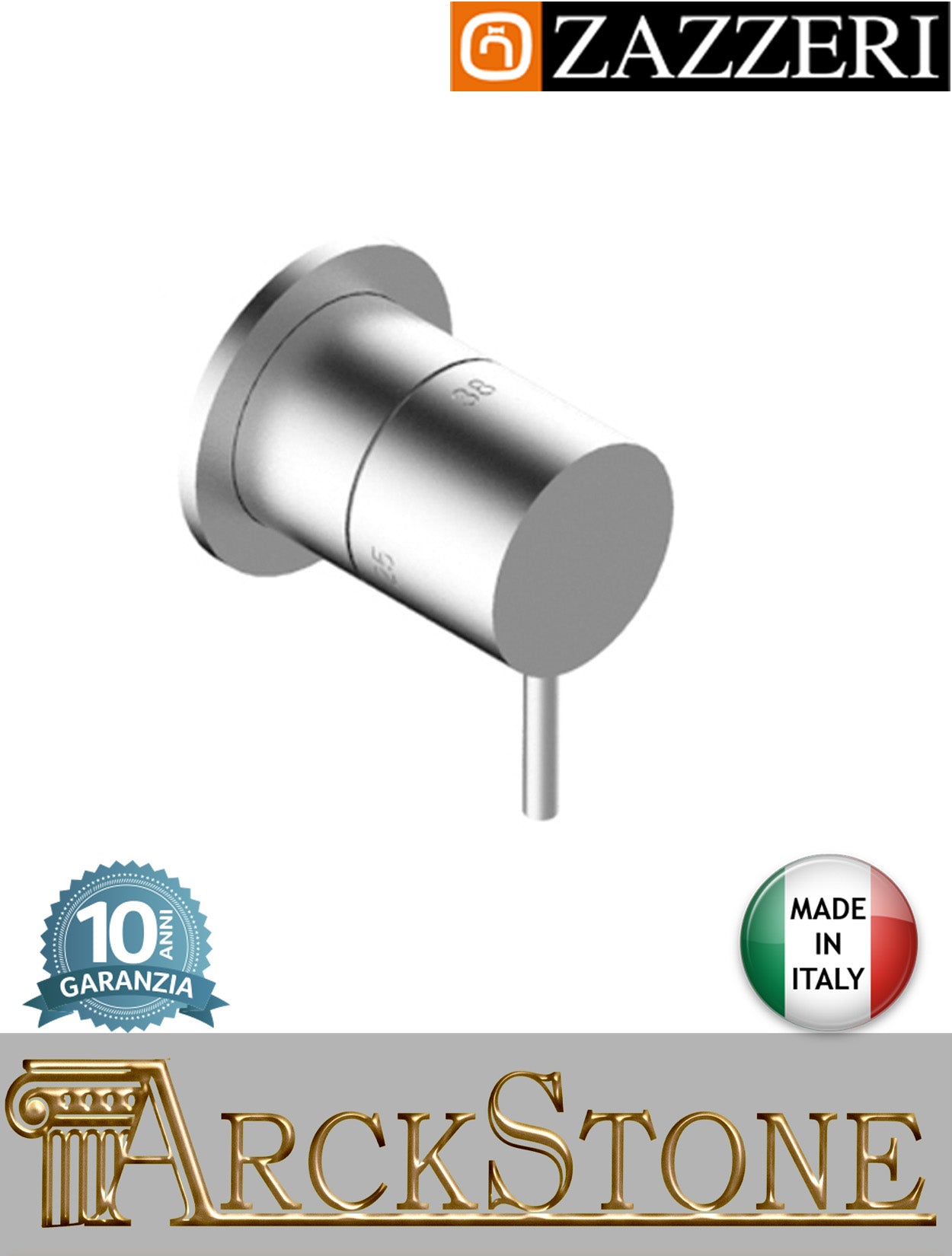 Marca Zazzeri Modello Z316 Mono finitura acciaio inox spazzolato parete incasso comando termostatico completo rubinetteria acqua mix arredamento casa autorizzato arredo bagno garanzia 10 anni qualità made in italy