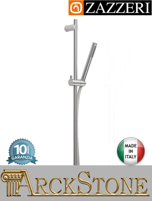 Asta saliscendi marca Zazzeri modello Z316 Mono finitura acciaio inox spazzolato parete set doccia docetta stilo supporto flessibile presa acqua muro arredo bagno rubinetteria acqua garanzia 10 anni qualità made in 