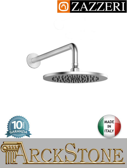 Braccio soffione doccia Ø220 mm marca Zazzeri modello Z316 Mono finitura acciaio inox spazzolato ispezionabile parete anticalcare rubinetteria arredo bagno azienda muro acqua casa garanzia 10 anni qualità made in it