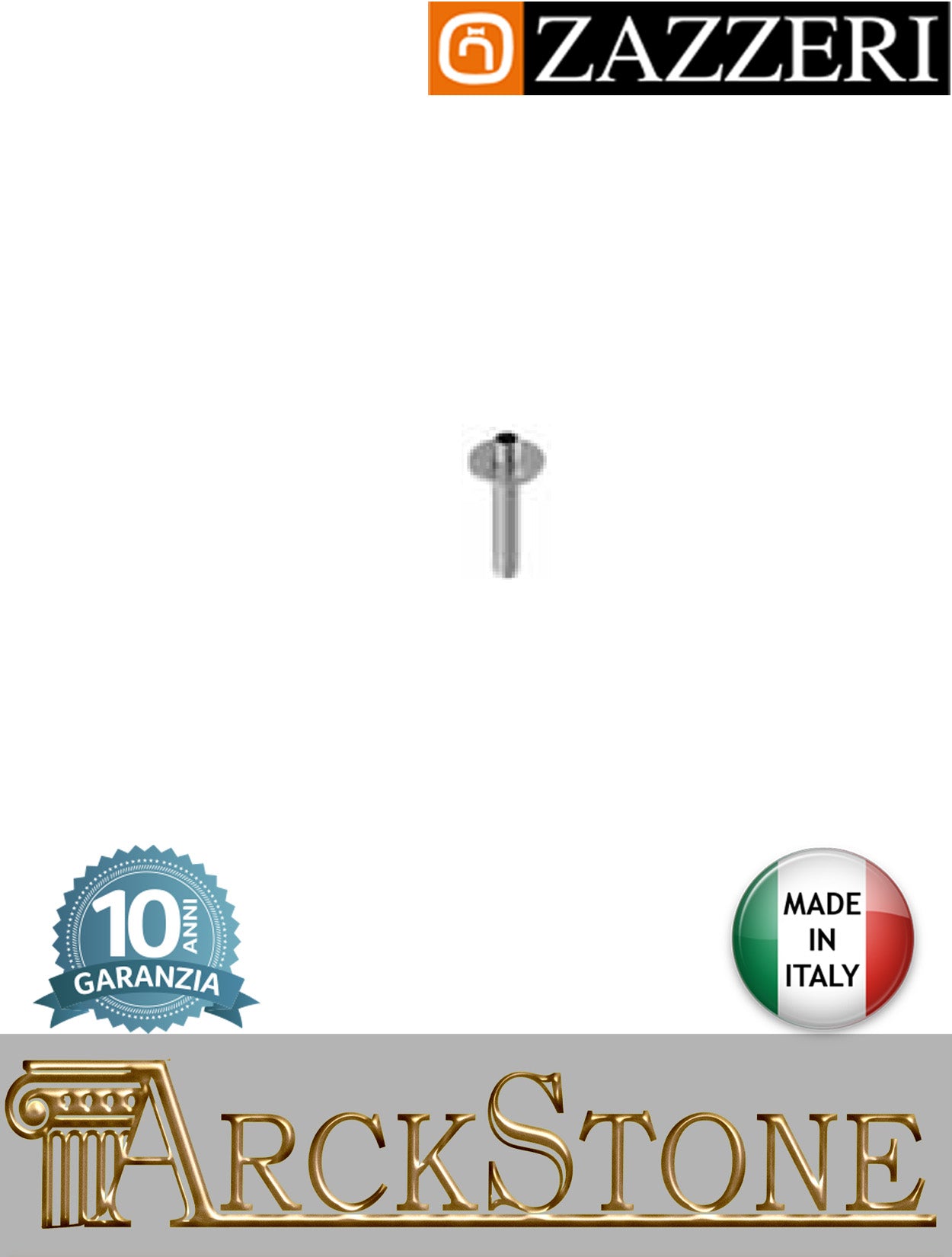 Braccio doccia 100 mm marca Zazzeri modello Z316 Mono finitura acciaio inox spazzolato soffitto rubinetteria arredo bagno arredamento casa acqua azienda certificata home garanzia 10 anni qualità made in italy