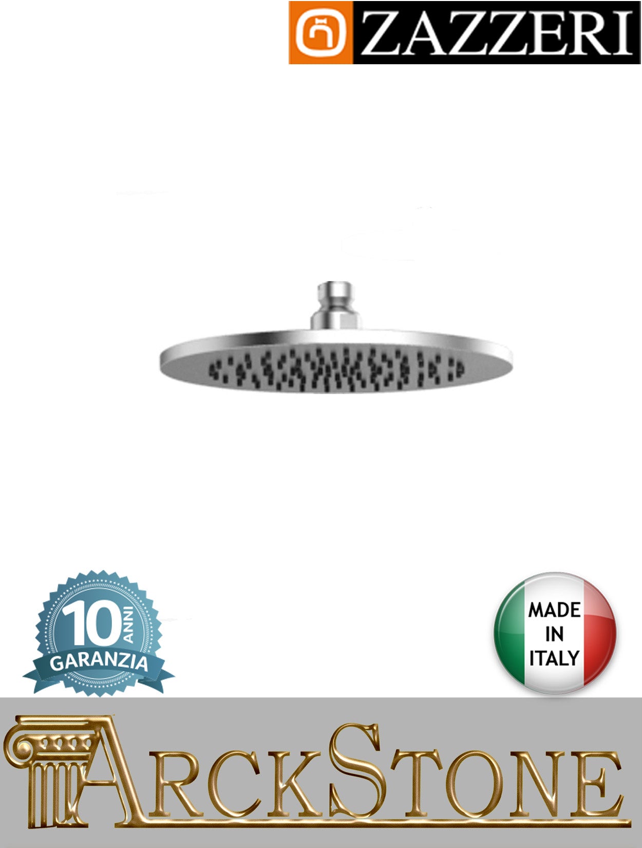 Soffione doccia Ø220 mm marca Zazzeri modello Z316 Mono finitura acciaio inox spazzolato parete ispezionabile tondo arredo bagno rubinetteria acqua arredamento azienda certificata garanzia 10 anni qualità made in it