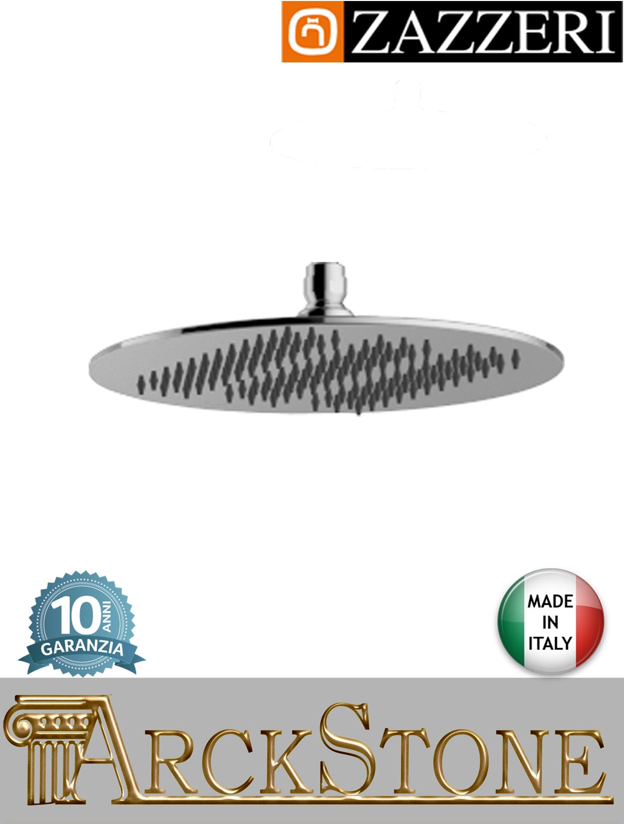 Soffione doccia Ø250 mm marca Zazzeri modello Z316 Mono finitura acciaio inox spazzolato parete anticalcare tondo arredo bagno rubinetteria arredamento azienda certificata garanzia 10 anni qualità made in italy