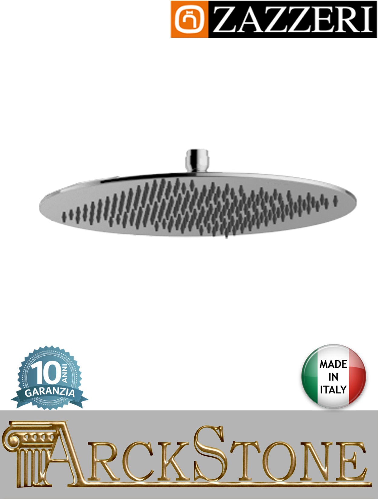 Soffione doccia Ø300 mm marca Zazzeri modello Z316 Mono finitura acciaio inox spazzolato parete anticalcare tondo arredo bagno rubinetteria arredamento azienda certificata garanzia 10 anni qualità made in italy