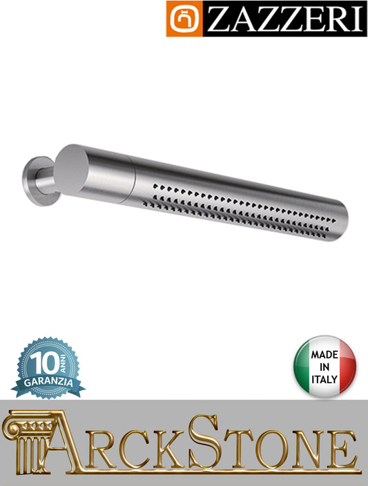 Soffione doccia marca Zazzeri modello Z316 Mono finitura acciaio inox spazzolato girevole orizzontale parete muro completo anticalcare rubinetteria arredamento arredo bagno acqua garanzia 10 anni qualità made in ita