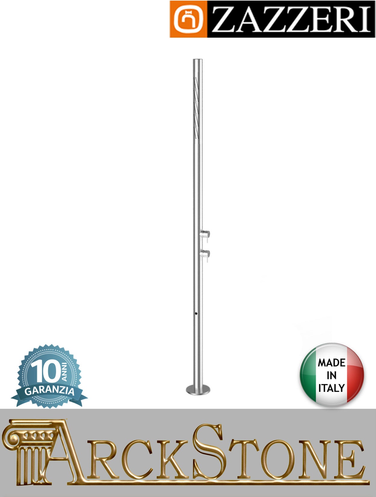 Colonna doccia marca Zazzeri modello Z316 Mono finitura acciaio inox spazzolato due miscelatore Oudoor FlyFall appoggio pavimento terra rubinetto rubinetteria fontana arredo bagno garanzia 10 anni qualità made in it