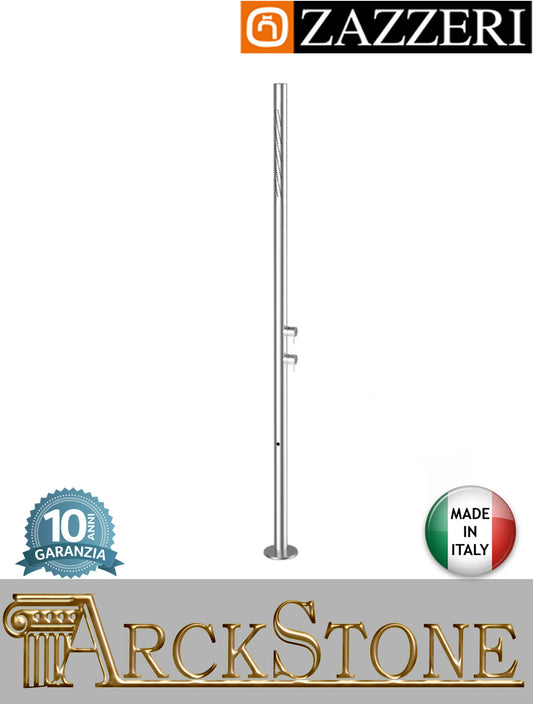 Colonna doccia marca Zazzeri modello Z316 Mono finitura acciaio inox spazzolato due miscelatore Oudoor FlyFall appoggio pavimento terra rubinetto rubinetteria fontana arredo bagno garanzia 10 anni qualità made in it