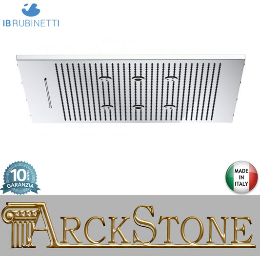 IB Rubinetti AQUARIVA Soffione Doccia Quadrato Da Semi Incasso A Soffitto Con Getto A Pioggia Cascata Nebulizzazione E Cromoterapia 600x600 mm Stile Moderno Materiale Ottone Finitura Cromata