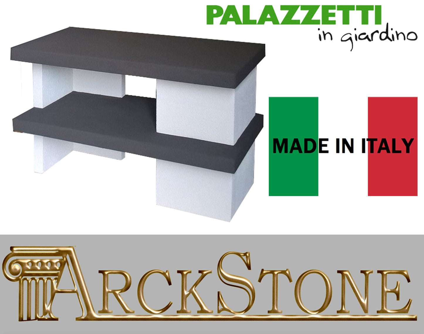 Basamento Barbecue Casa Palazzetti in Giardino UP Porta Legna Portalegna Appoggio Supporto da Proteggere Pittura Quarzo Piano Mensola Marmotech Marmo Colorato Massa Nero Base Bianco Esterno Arredo Terrazzo Conglomerato Cemento Refrattario L118xP71x78h CM 