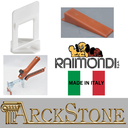2000 Basette Raimondi RLS per piastrelle con altezza da 12 a 20 mm e fuga da 1,5 mm + 250 cunei Raimondi  + 1 pinza pavimento Raimondi