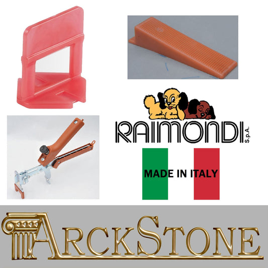 Raimondi Levelling System R.L.S. 2200 Basi Distanziatori Auto Livellanti per fuga piastrelle da 3 mm e Altezza Mattonella da 3 a 12 mm + 500 Cunei + 1 Pinza Per Applicare le Mattonelle a Pavimento