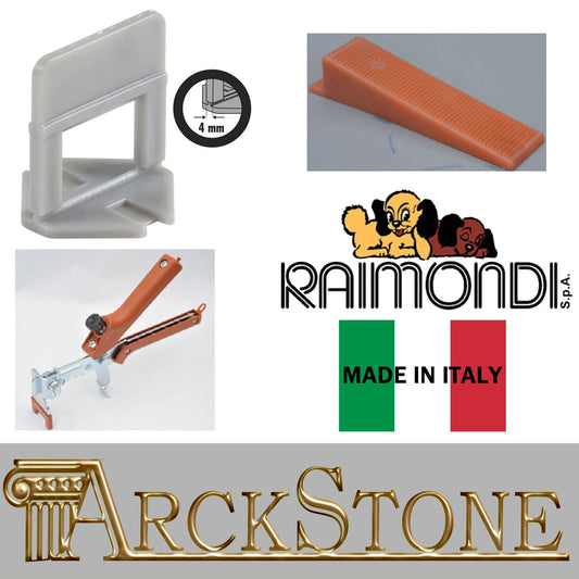 Raimondi Levelling System R.L.S. 2000 Basi Distanziatori Auto Livellanti per fuga piastrelle da 4 mm e Altezza Mattonella da 3 a 12 mm + 500 Cunei + 1 Pinza Per Applicare le Mattonelle a Pavimento