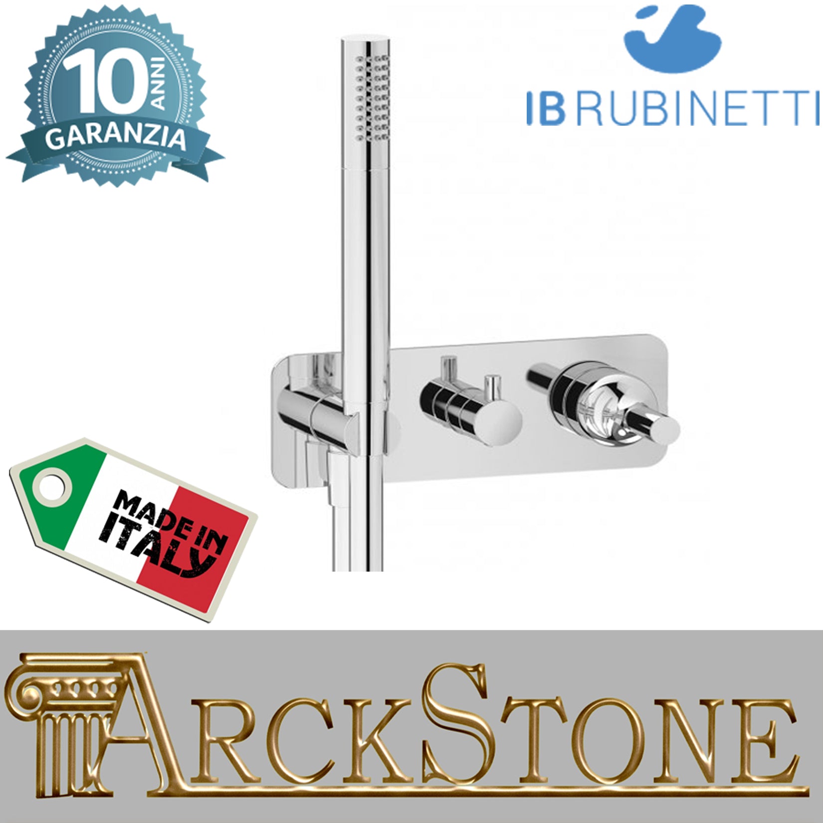 Miscelatore doccia incasso tre vie con kit doccia integrato nella placca marca IB rubinetti modello Batlò rubinetteria ottone cromato bagno