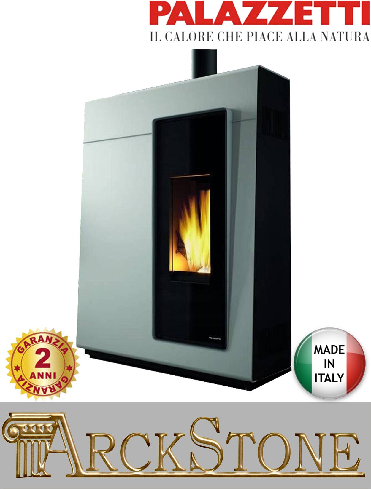 Stufa Pellet Aria Calda Ventilata Canalizzata Ermetica Slim Palazzetti Michelle 8 US Potenza 8 KW Bianco Ridotta Salvaspazio