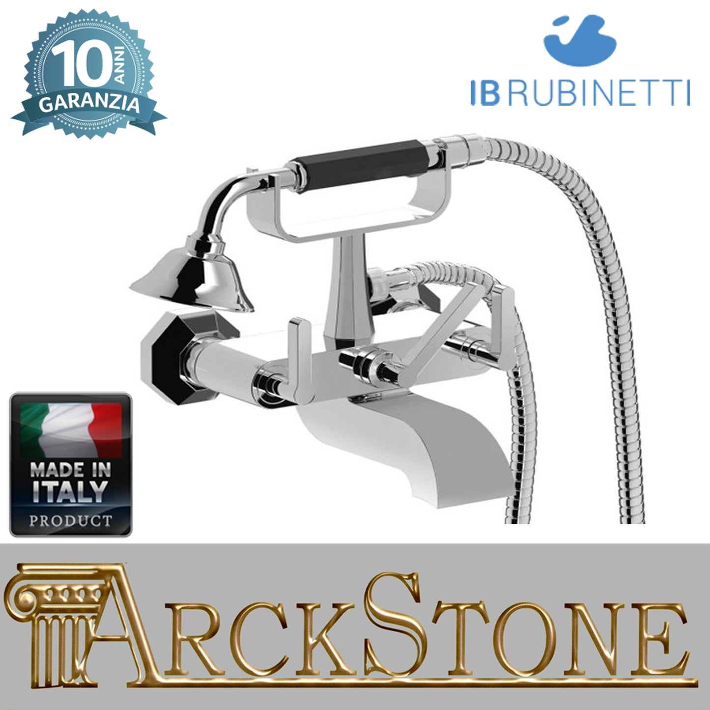 Miscelatore gruppo vasca esterno a parete completo di accessori doccia marca IB rubinetti modello Belmondo Elle rubinetteria rubinetto ottone cromato bagno casa Rivenditore Autorizzato Campania Arredamento Arredo Finitura Cromo Fontana azienda certificata