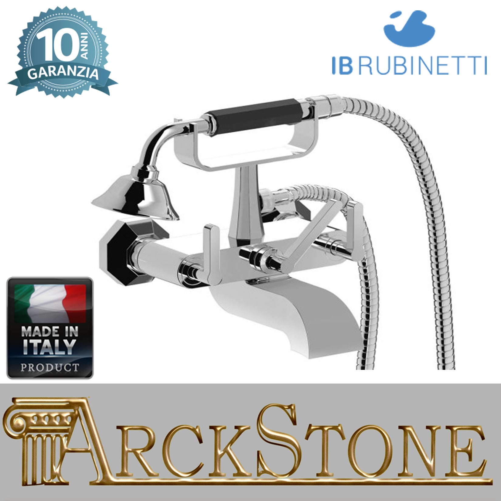 Miscelatore gruppo vasca esterno a parete completo di accessori doccia marca IB rubinetti modello Belmondo Elle rubinetteria rubinetto ottone cromato bagno casa Rivenditore Autorizzato Campania Arredamento Arredo Finitura Cromo Fontana azienda certificata