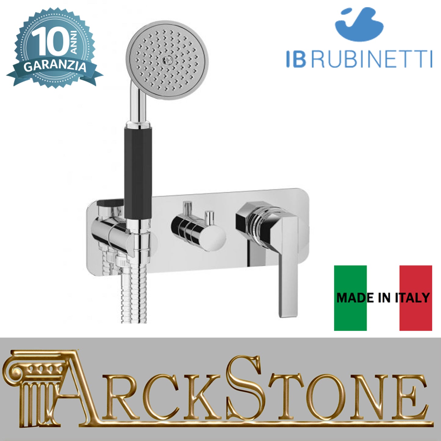 Miscelatore doccia incasso tre vie con kit doccia integrato nella placca marca IB rubinetti modello Belmondo Elle rubinetteria rubinetto ottone cromato bagno casa Rivenditore Autorizzato Campania Arredamento Arredo Finitura Cromo Fontana azienda certifica