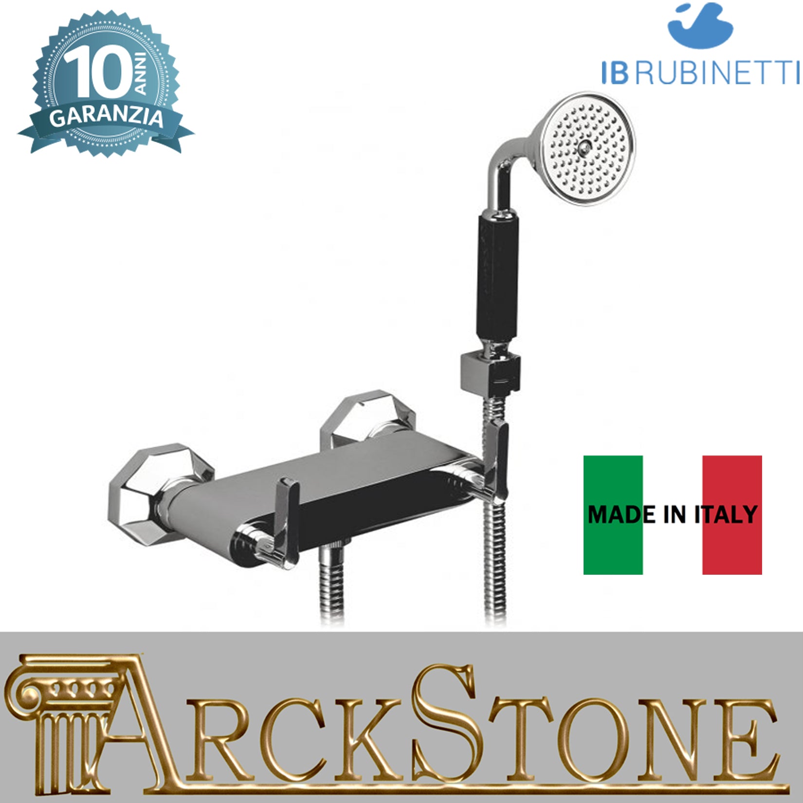 Miscelatore doccia a parete esterno completo di kit doccia marca IB rubinetti modello Belmondo Elle rubinetteria rubinetto ottone cromato bagno casa muro Rivenditore Autorizzato Campania Arredamento Arredo Finitura Cromo Fontana azienda certifica garanzia