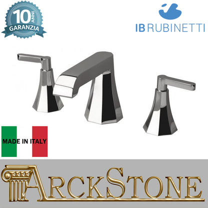 Miscelatore lavabo tre fori bocca bassa completo di piletta di scarico Click-Clack marca IB rubinetti modello Belmondo Elle rubinetteria rubinetto ottone cromato bagno casa  Rivenditore Autorizzato Campania Arredamento Arredo Finitura Cromo Fontana 