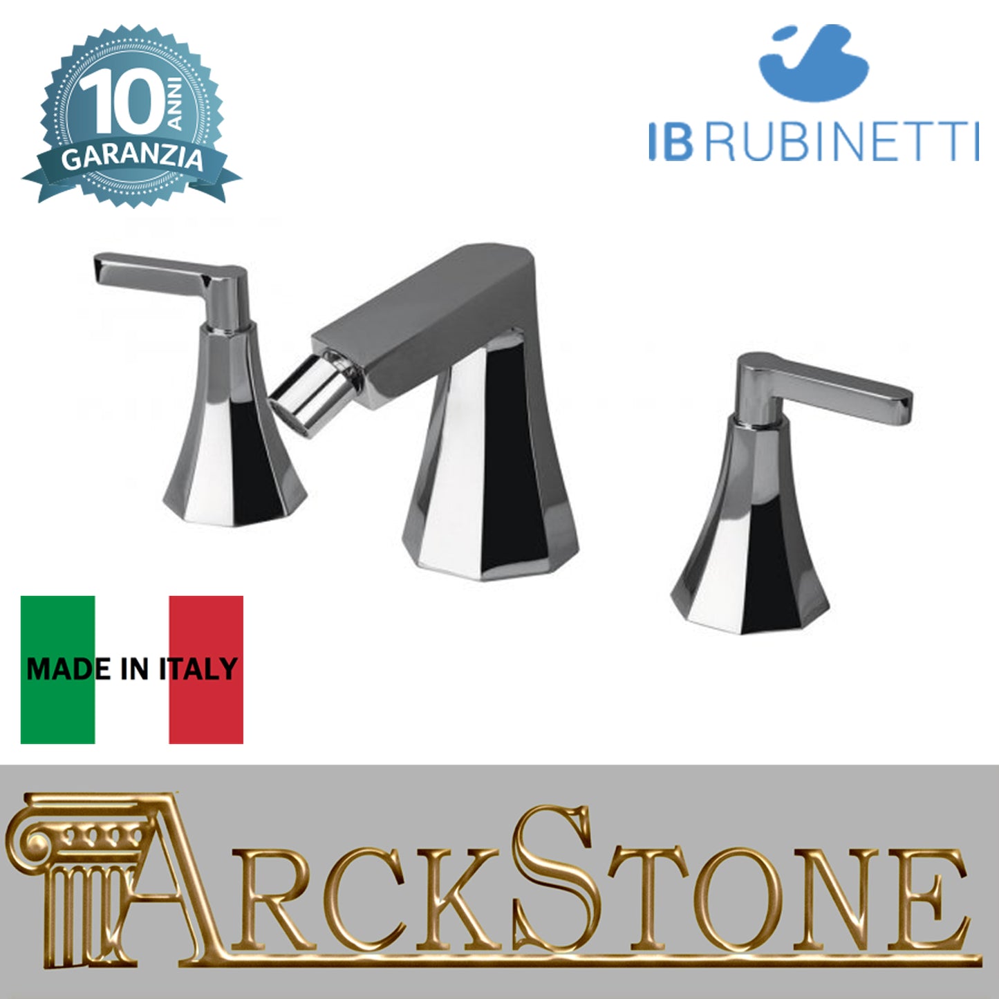 Miscelatore bidet tre fori con bocca d'erogazione esterna completo di piletta di scarico Click-Clack marca IB rubinetti modello Belmondo Elle rubinetteria rubinetto ottone cromato bagno Rivenditore Autorizzato Campania Arredamento Arredo Finitura Cromo 