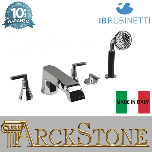 Miscelatore bordo vasca da appoggio cinque fori completo di kit doccia marca IB rubinetti modello Belmondo Elle rubinetteria rubinetto ottone cromato bagno casa Rivenditore Autorizzato Campania Arredamento Arredo Finitura Cromo azienda certificata qualità