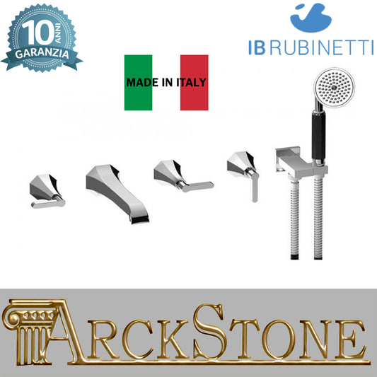 Miscelatore bordo vasca a parete cinque fori con kit doccia marca IB rubinetti modello Belmondo Elle rubinetteria rubinetto ottone cromato bagno casa muro Rivenditore Autorizzato Campania Arredamento Arredo Finitura Cromo azienda certificata qualità 