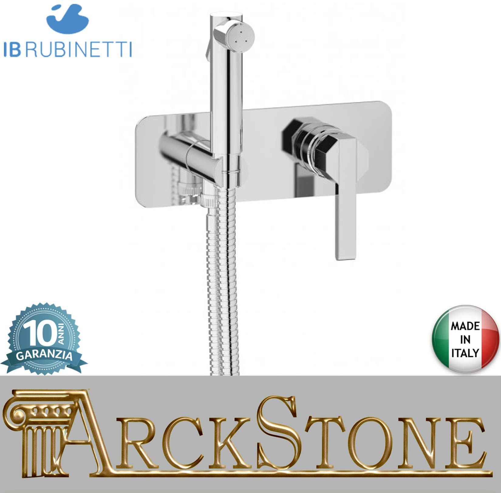 IB Rubinetti BELMONDO Set Di Parti Esterne e Corpo ad Incasso A Muro Con Piastra Per Idroscopino Igienico Con Miscelatore Per WC Materiale Ottone Finitura Cromata