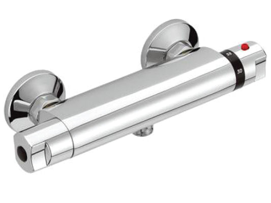 Miscelatore Per Doccia Esterno Termostatico Duemmeggi Termostatici Installazione Muro Parete 1 Via 1 Leva Manopola Monocomando 2 Fori Stile Moderno Materiale Ottone Finitura Cromata Made in Italy Garanzia 5 Anni