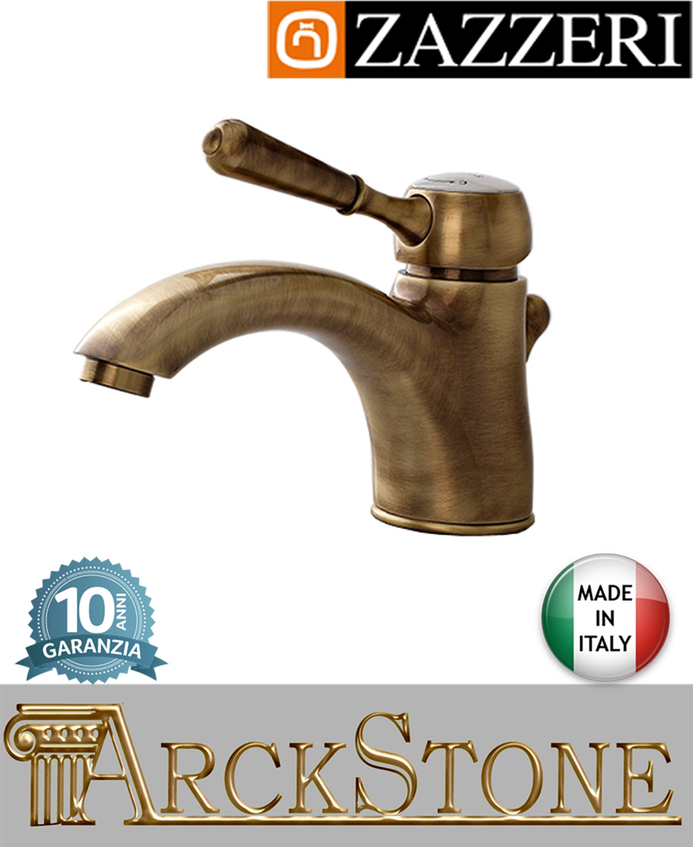 Miscelatore lavabo marca Zazzeri modello 900 finitura ottone brunito appoggio monoforo leva metallo scarico automatico L145 x H54 mm rubinetto fontana mix rubinetteria azienda arredo bagno garanzia 10 anni qualità m
