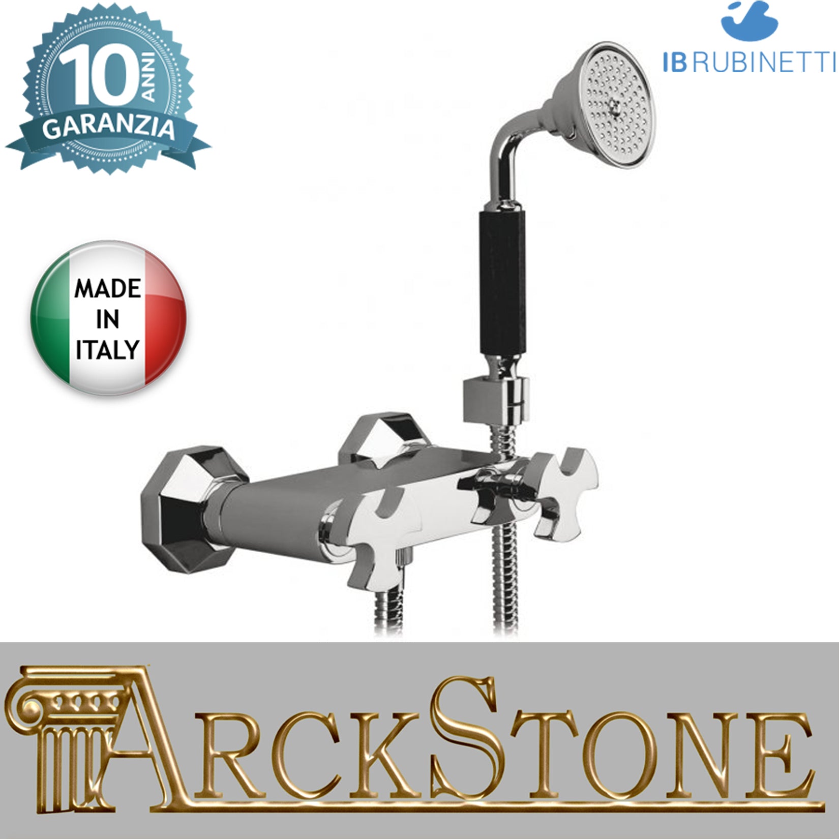 Miscelatore doccia a parete esterno completo di kit doccia marca IB rubinetti modello Belmondo rubinetteria rubinetto ottone cromato muro bagno Rivenditore Autorizzato Campania Arredamento Arredo Finitura Cromo Fontana Acqua 10 anni garanzia qualità