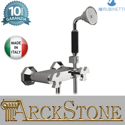 Miscelatore doccia a parete esterno completo di kit doccia marca IB rubinetti modello Belmondo rubinetteria rubinetto ottone cromato muro bagno Rivenditore Autorizzato Campania Arredamento Arredo Finitura Cromo Fontana Acqua 10 anni garanzia qualità