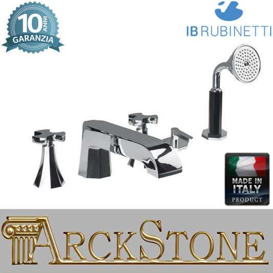 Miscelatore bordo vasca da appoggio cinque fori completo di kit doccia marca IB rubinetti modello Belmondo rubinetteria rubinetto ottone cromato bagno Rivenditore Autorizzato Campania Arredamento Arredo Finitura Cromo Fontana qualità garanzia 10 anni 