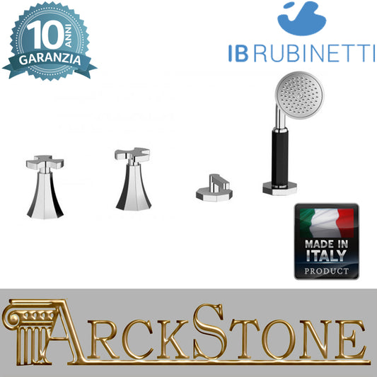 Miscelatore bordo vasca quattro fori con uscita per colonna riempimento marca IB rubinetti modello Belmondo rubinetteria rubinetto ottone cromato bagno Rivenditore Autorizzato Campania Arredamento Arredo Finitura Cromo Fontana qualità garanzia 10 anni 