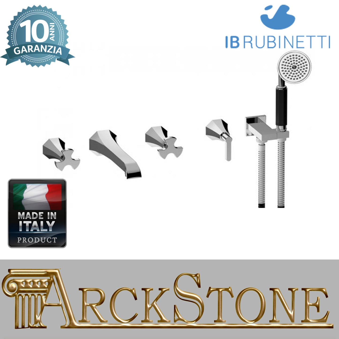 Miscelatore bordo vasca a parete cinque fori completo di kit doccia IB rubinetti modello Belmondo rubinetteria rubinetto ottone cromato bagno Rivenditore Autorizzato Campania Arredamento Arredo Finitura Cromo Fontana qualità garanzia 10 anni made in italy