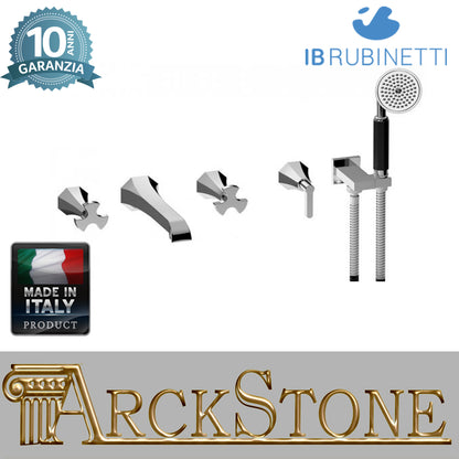 Miscelatore bordo vasca a parete cinque fori completo di kit doccia IB rubinetti modello Belmondo rubinetteria rubinetto ottone cromato bagno Rivenditore Autorizzato Campania Arredamento Arredo Finitura Cromo Fontana qualità garanzia 10 anni made in italy
