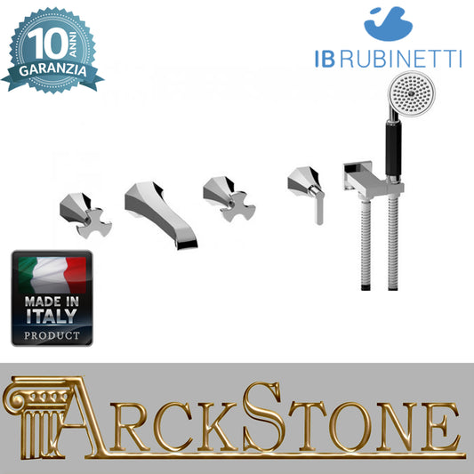 Miscelatore bordo vasca a parete cinque fori completo di kit doccia IB rubinetti modello Belmondo rubinetteria rubinetto ottone cromato bagno Rivenditore Autorizzato Campania Arredamento Arredo Finitura Cromo Fontana qualità garanzia 10 anni made in italy