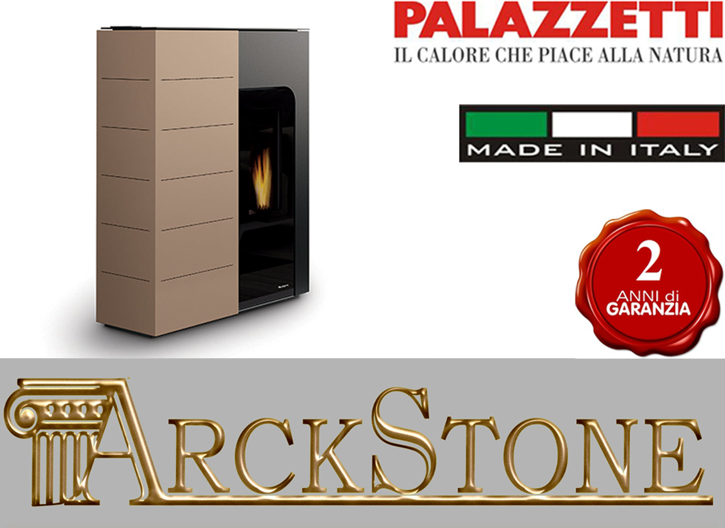 Stufa Pellet Aria Calda Ventilata Canalizzata Slim Palazzetti Ginger 9 Potenza 9 KW Caffellatte Ridotta Salvaspazio