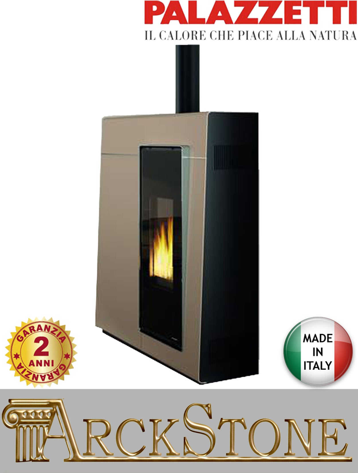 Stufa Pellet Aria Calda Ventilata Canalizzata Ermetica Slim Palazzetti Michelle 8 US Potenza 8 KW Caffellatte Ridotta Salvaspazio