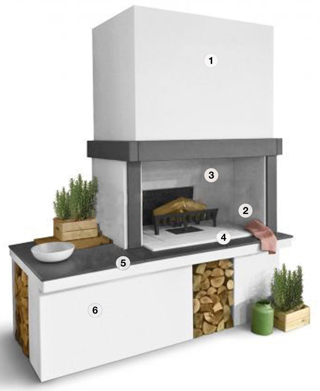 Palazzetti in Giardino Linosa Modulo Grill Con Appoggio Barbecue Legna Focolare Elevato Spessore Refrattario Piano Fuoco 116x70 Cassetto Cenere Basamento in Marmotech (graniglia di Marmo) Misura 146x101 h232 cm - 73x101 h74 cm