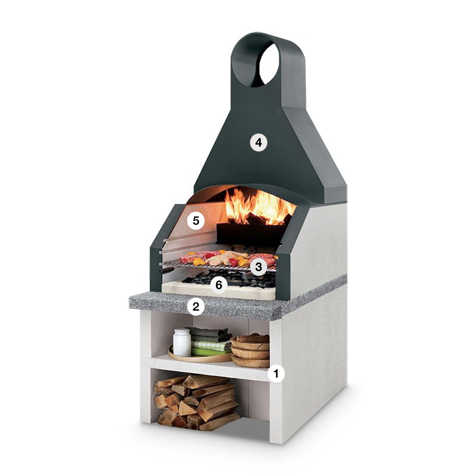 Palazzetti in Giardino Programma Maxime 2 Barbecue a Legna e Carbonelle Cappa Metallo Antracite con piano di appoggio Incluso di kit di montaggio Misura 102x95xh228 - 90x70xh78 cm