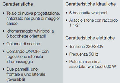 Novellini Calypso Vasca da Bagno Versione Eco Misura 170x70 H55 cm Idro Whirlpool 6 Getti Installazione Reversibile Accensione Pneumatica Forma Esterna Rettangolare Interna ad Otto 2 Pannelli Materiale Acrilico Colore Bianco Lucido Colonna Poggiatesta