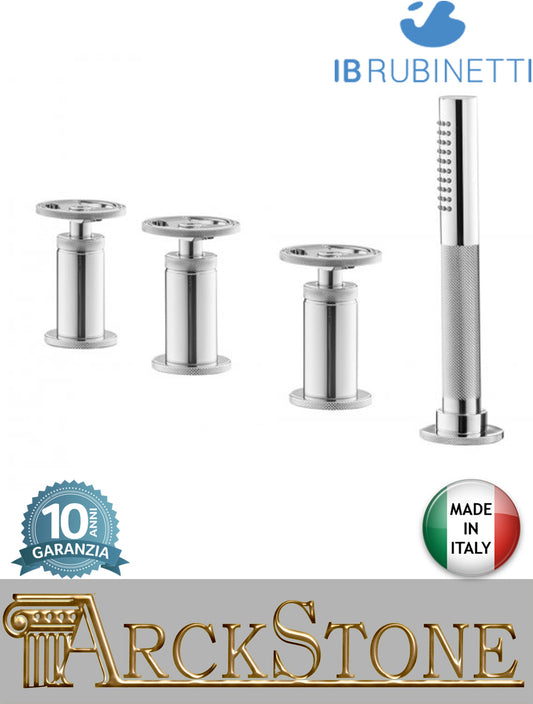 Miscelatore vasca marca IB Rubinetti modello Bold Round finitura ottone cromato appoggio quattro fori leve tonde doccetta uscita colonna riempimento rubinetteria rubinetto fontana mix bordo doccia arredo bagno acqua rivenditore autorizzato campania napoli