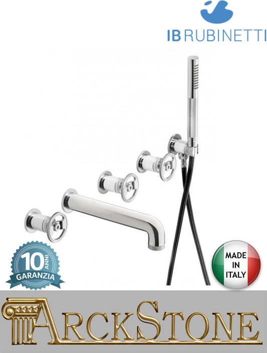 Miscelatore vasca marca IB Rubinetti modello Bold Round finitura ottone cromato parete cinque fori leve tonde doccetta flessibile muro rubinetteria rubinetto fontana mix bordo doccia arredo bagno acqua rivenditore autorizzato campania napoli qualità