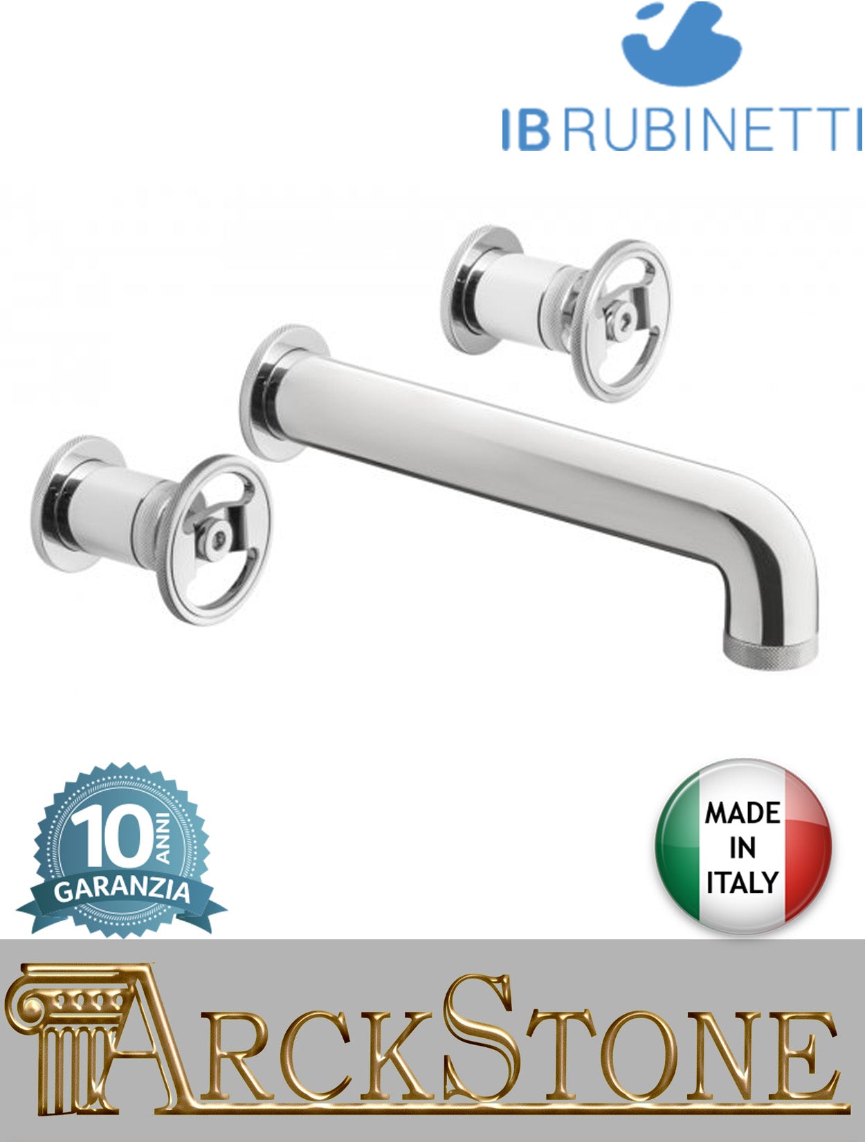Miscelatore lavabo marca IB Rubinetti modello Bold Round finitura ottone cromato parete incasso tre fori leve tonde piletta scarico click-clack muro rubinetteria fontana rubinetto cromo mix bagno campania napoli garanzia 10 anni qualità made in italy
