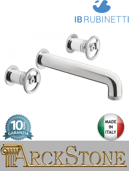 Miscelatore lavabo marca IB Rubinetti modello Bold Round finitura ottone cromato parete incasso tre fori leve tonde piletta scarico click-clack muro rubinetteria fontana rubinetto cromo mix bagno campania napoli garanzia 10 anni qualità made in italy